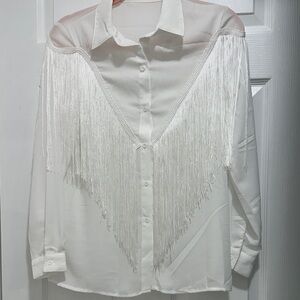 Elegant White Fringe Women's Top
